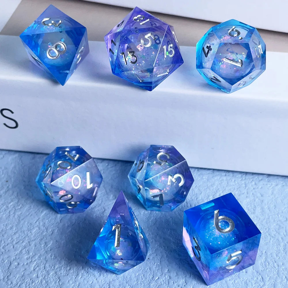 7pcs Liquid Core Quicksand DND Dice Set Resin Sharp Edged for Dungeons and Dragons Role Playing RPG MTG Handmade Table Games