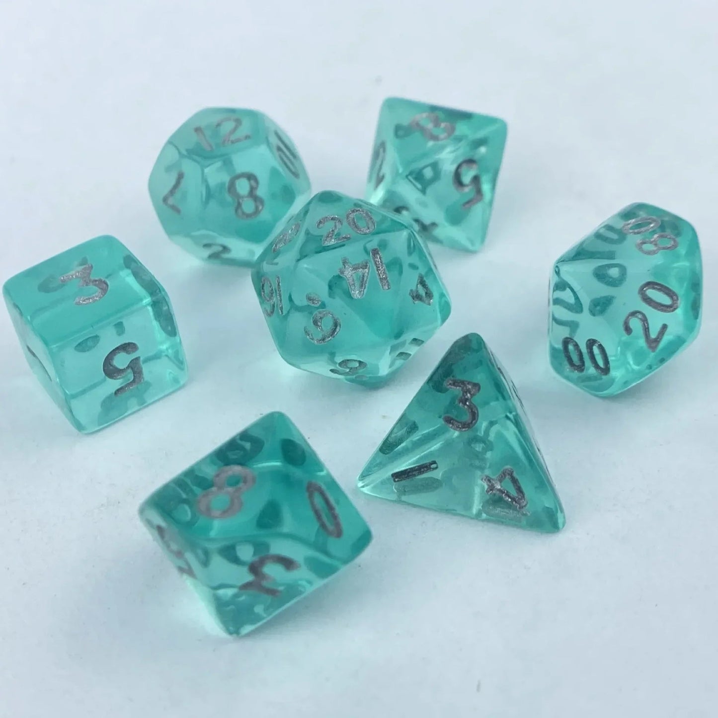 7pcs of Mini Acrylic Dice Set Candy Colored Dice Running Group Board Game Dice D20 D12 D10 D8 D6 D4 DND and COC Polyhedral