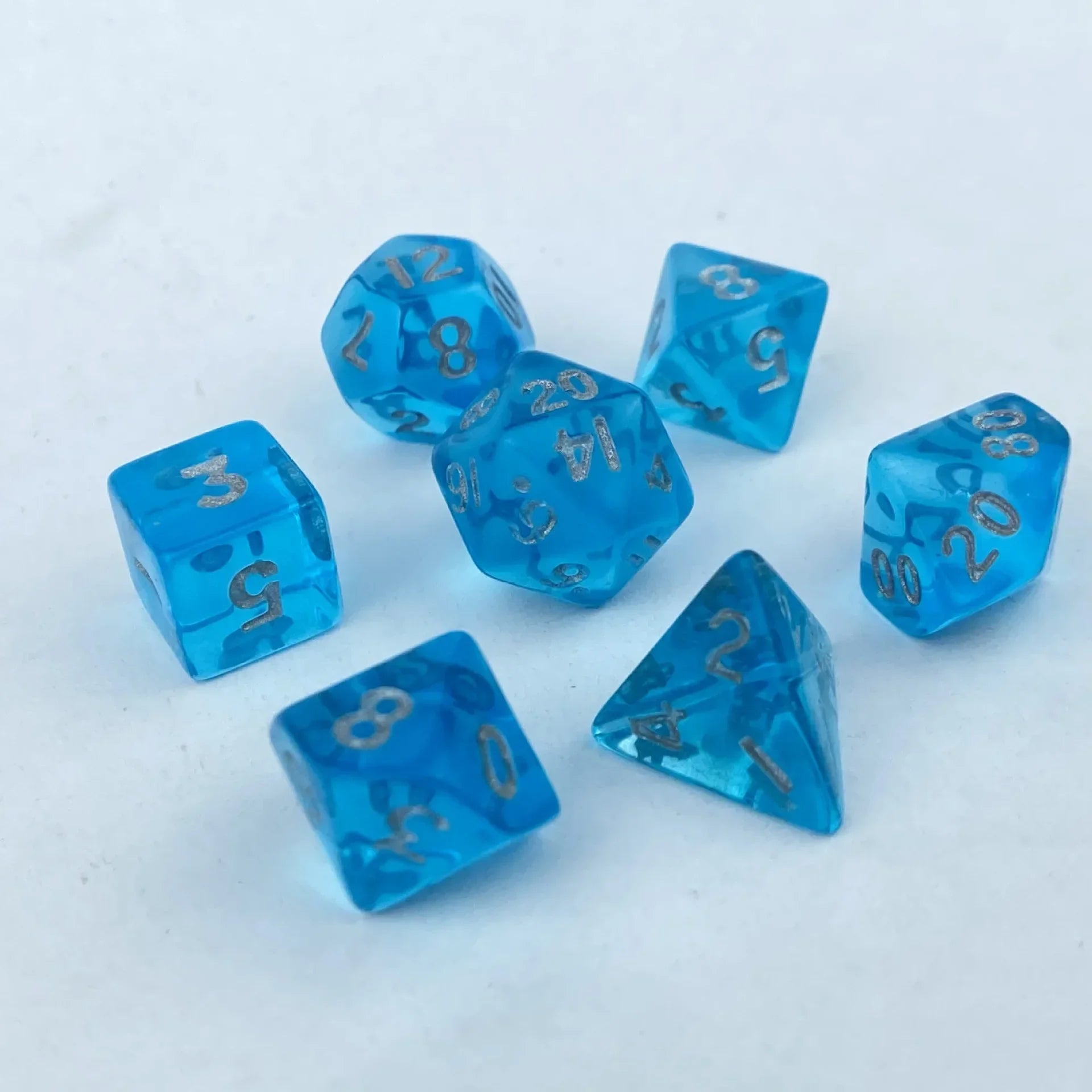 7pcs of Mini Acrylic Dice Set Candy Colored Dice Running Group Board Game Dice D20 D12 D10 D8 D6 D4 DND and COC Polyhedral