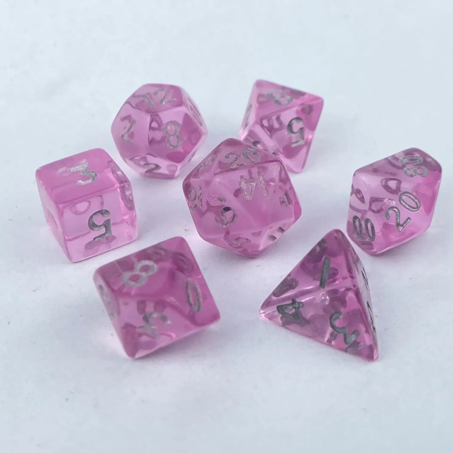 7pcs of Mini Acrylic Dice Set Candy Colored Dice Running Group Board Game Dice D20 D12 D10 D8 D6 D4 DND and COC Polyhedral