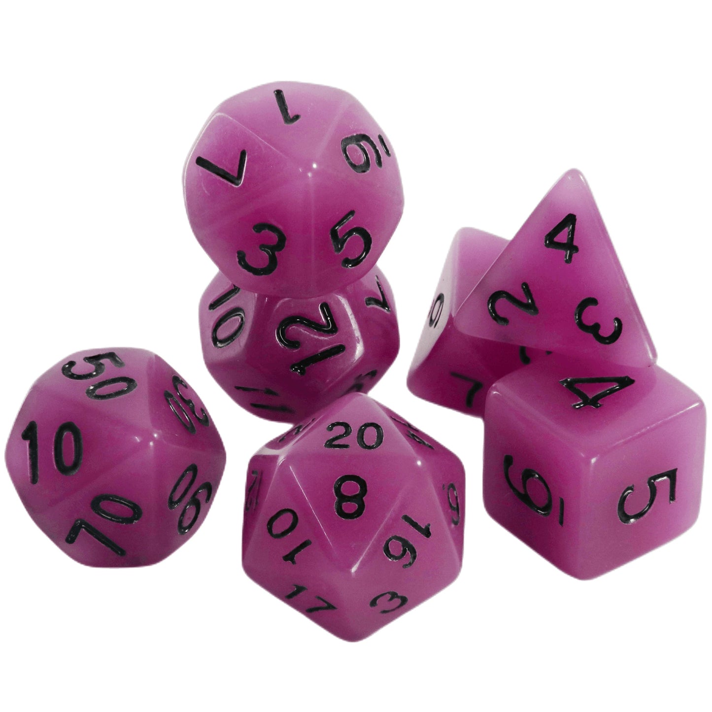 7pcs Polyhedral Dice Set with Glow-in-dark Effect and Clear Numbers Easy to Roll for Board Games DND ,RPG and Parties Games