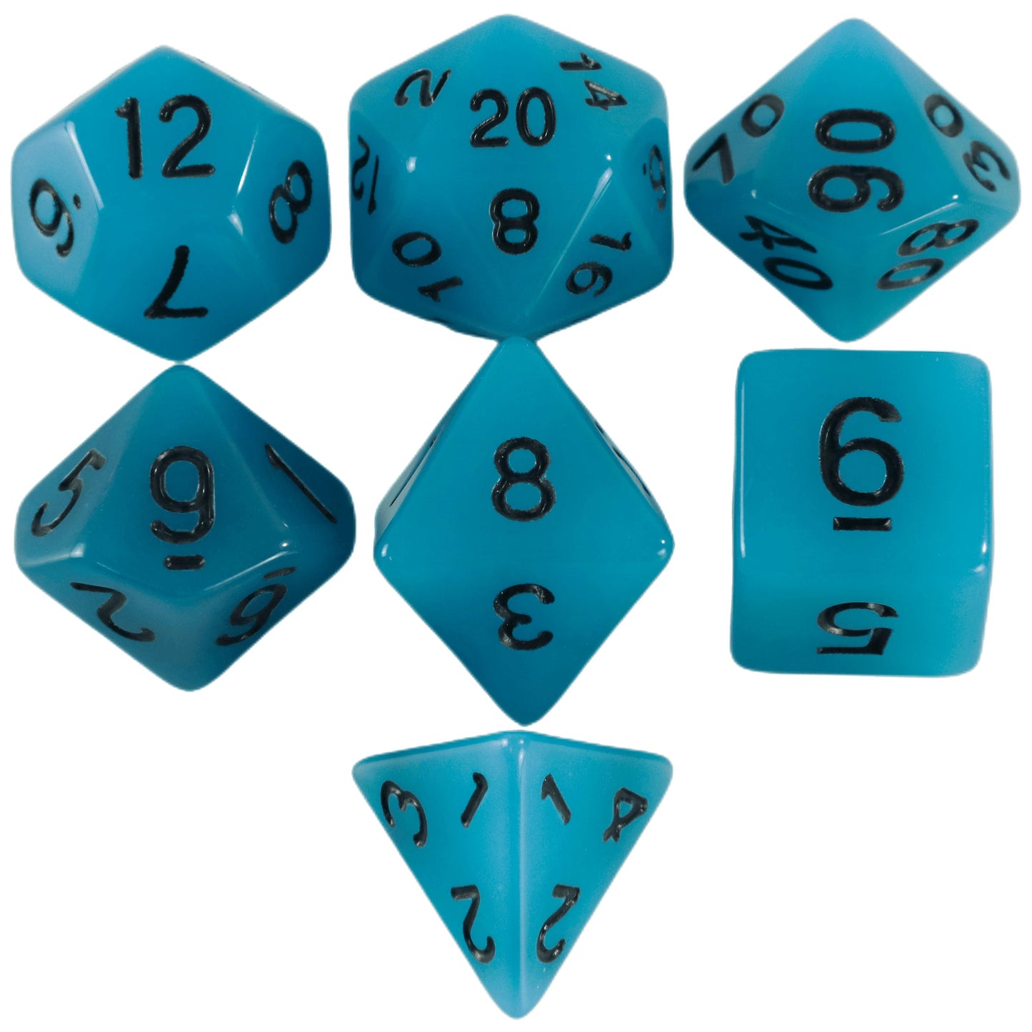 7pcs Polyhedral Dice Set with Glow-in-dark Effect and Clear Numbers Easy to Roll for Board Games DND ,RPG and Parties Games