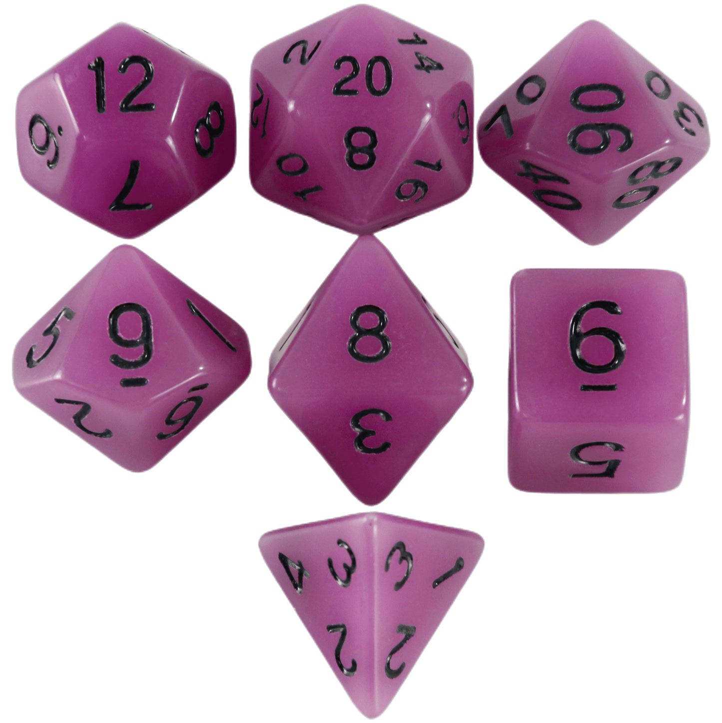 7pcs Polyhedral Dice Set with Glow-in-dark Effect and Clear Numbers Easy to Roll for Board Games DND ,RPG and Parties Games