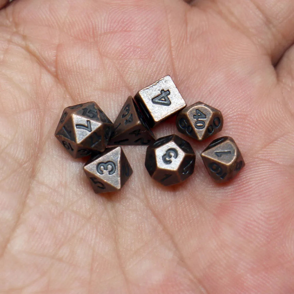 7pcs Set Metal Mini Archaized Board Game Dice Set Polyhedral Table Game Dice Role-Playing RPG Dice