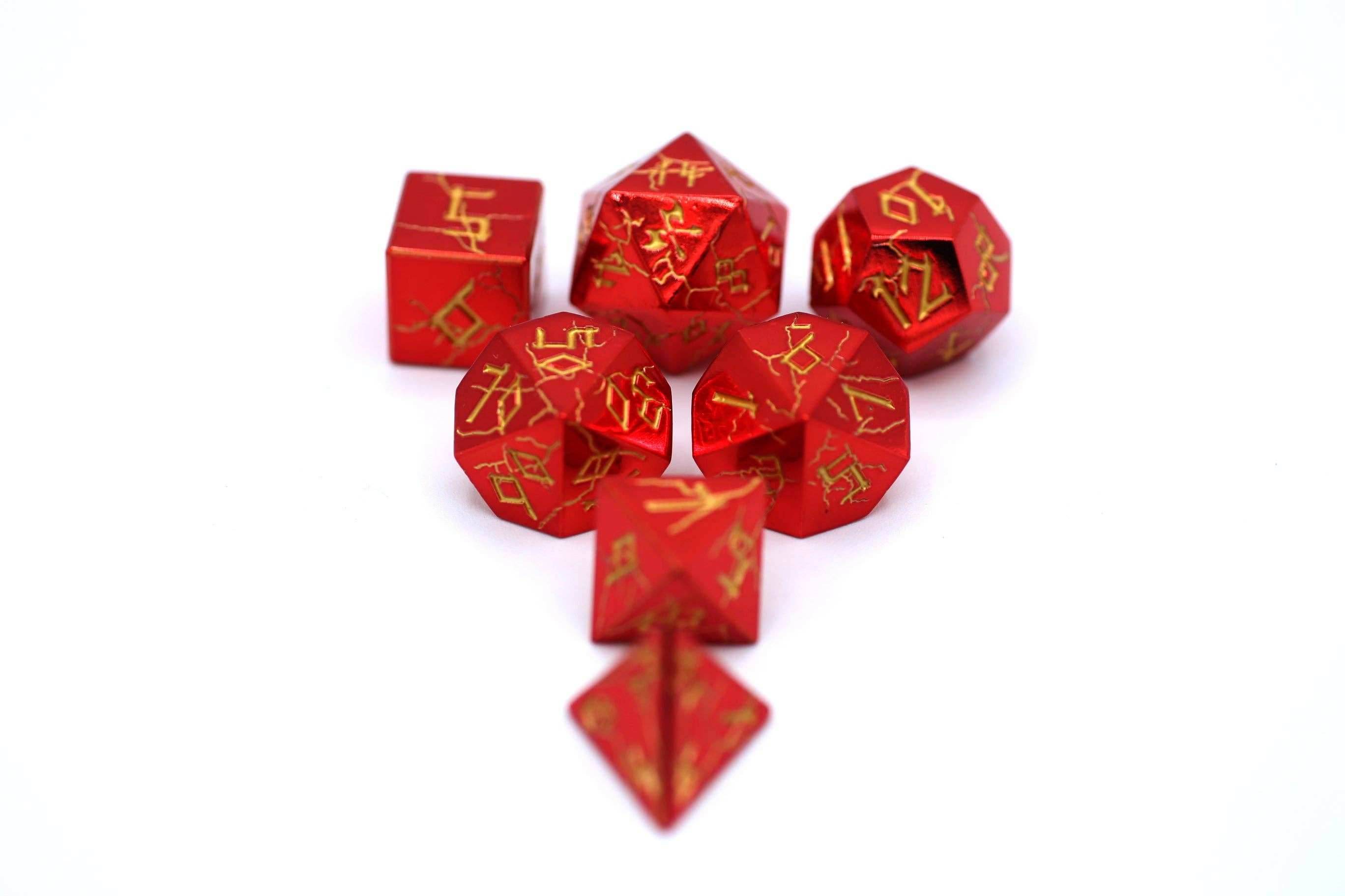 Red Chrome with Gold Solid Metal Barbarian Dice Set - 