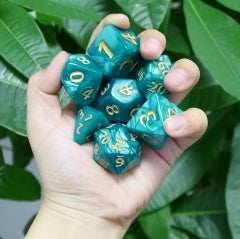 Blue Giant Pearl Dice (7) with Green Numbers RPG Role Playing Dice - 