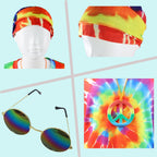 70s Outfits Boys 4Pcs Hippie Costume Accessories Kids Colorful Dye tshirt for Theme Party 60s 70s for 4-12 years