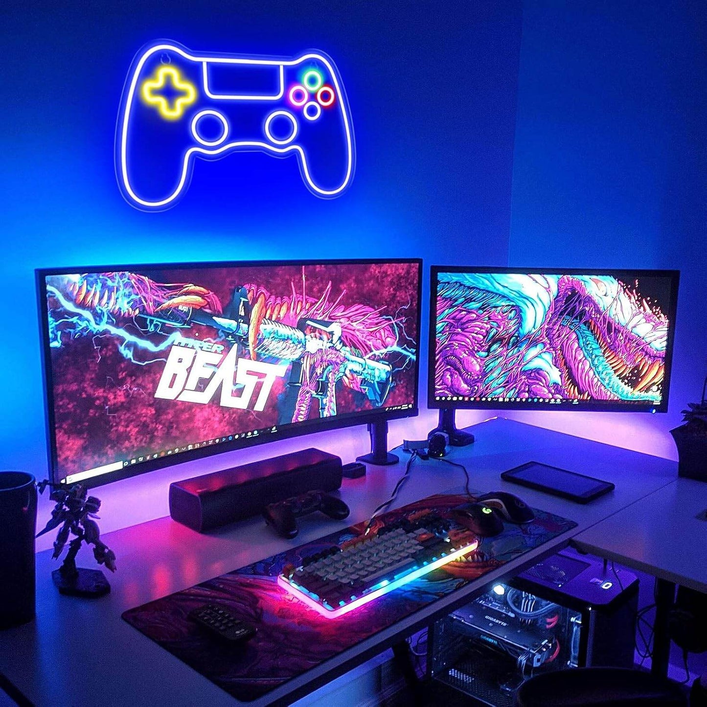 Gamer Neon Sign - LED Gamepad Neon Light for Teen Boy Room Decor | USB Powered - Mushroom1_Green