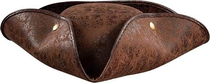 Pirate Hat Tricorn Faux Leather Colonial Renaissance Halloween Cosplay Costume Hat - Brown