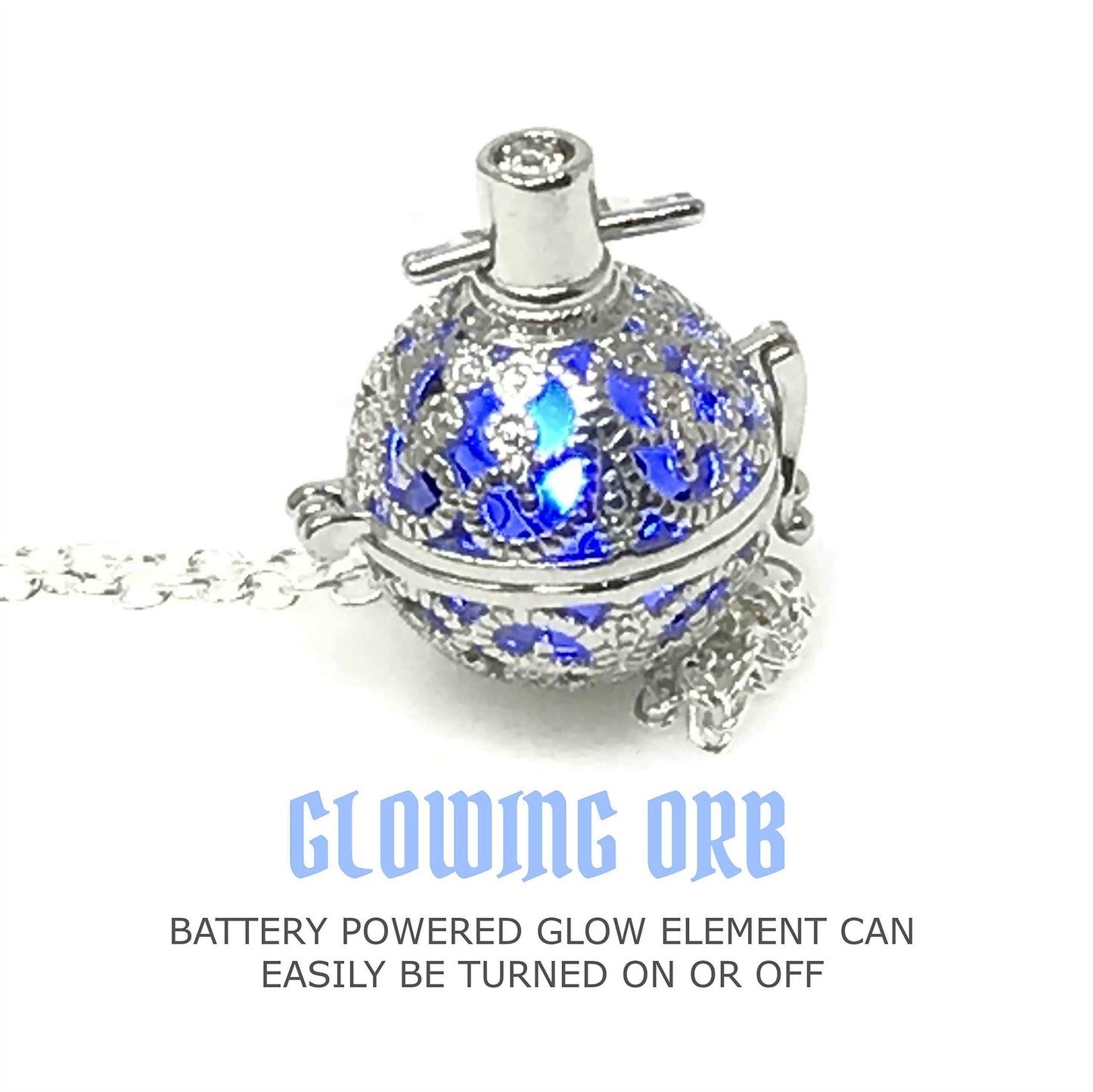 Steampunk fire necklace glow orb necklace - blue