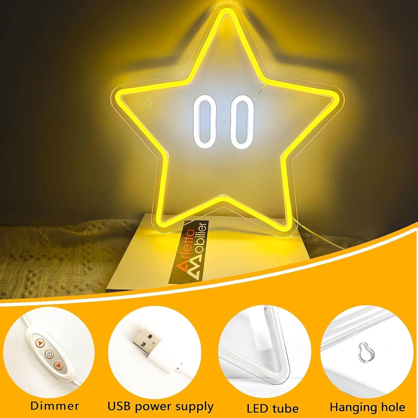Star Neon Sign, Gaming Neon Sign for Game Room Decor, Man Cave, Kids Room,Super Star Gaming Wall Decor Gamer Gifts for Boys, Kids - 