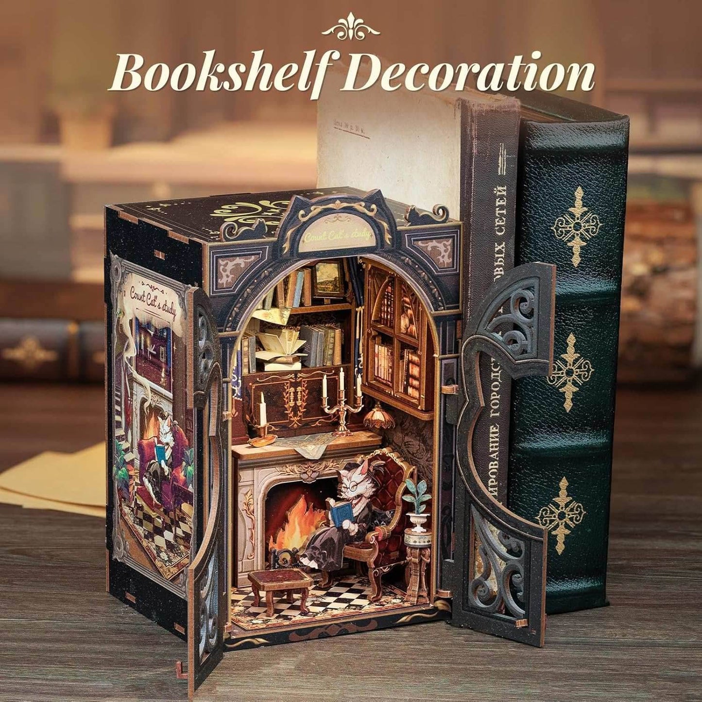 Book Nook Wizardi Miniature - Count Cat's Study Roombox Kit - 