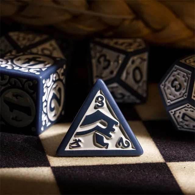 Grey with White Irregular Pattern Fill: 7-Piece Acrylic Dice Set - 