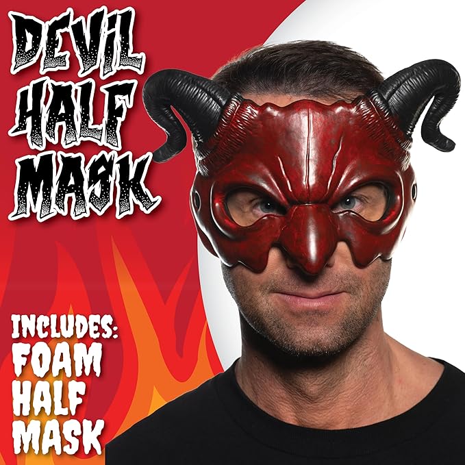 Adult Red and Black Devil Foam Masquerade Costume Mask With Horns