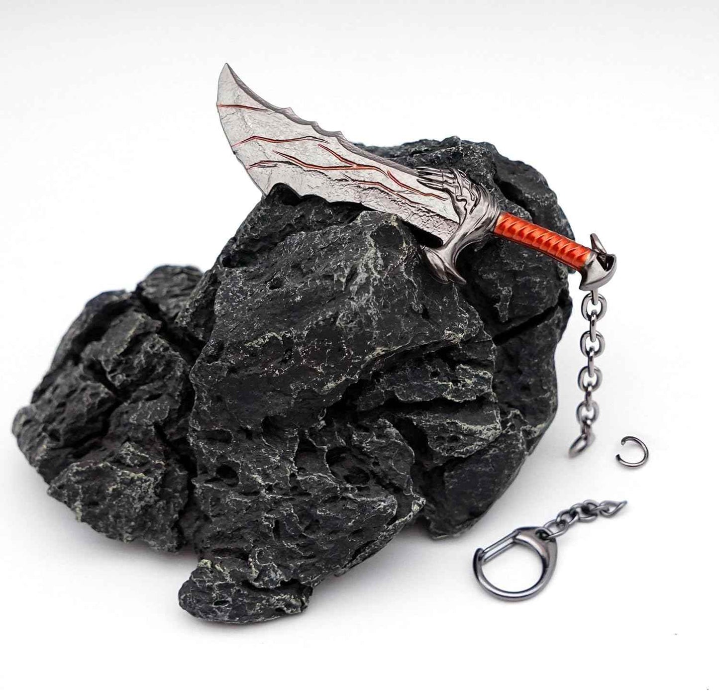 Mini Sword Keychain – Tiny Blades of Chaos Weapon Pendant with Stand for Men - 