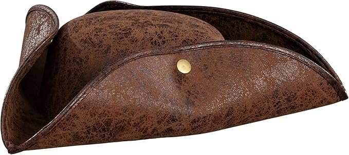 Pirate Hat Faux Leather Tricorn Colonial Renaissance Halloween Costume Cosplay Accessory - Brown