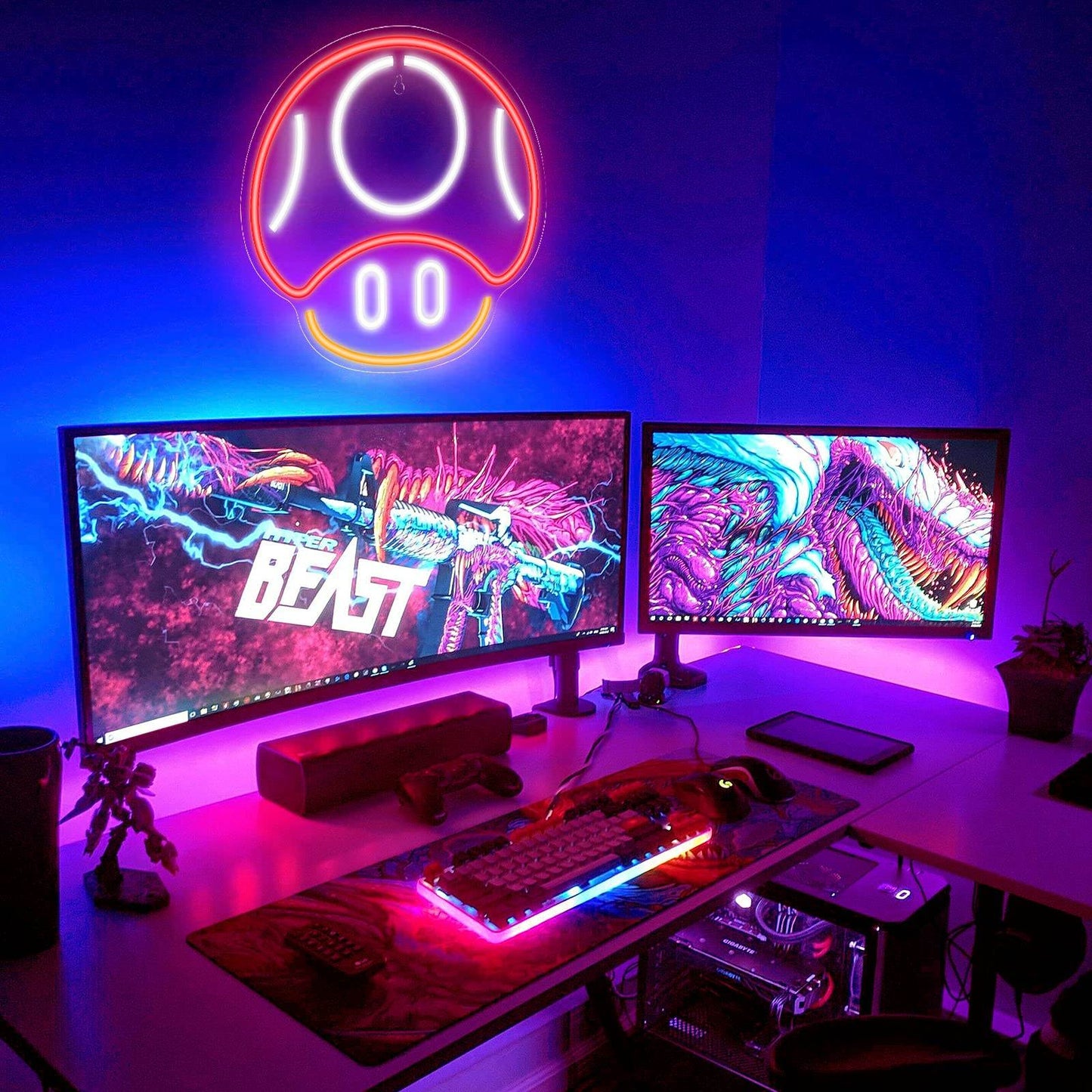 Gaming Neon Sign - LED Neon Light for Game Room Decoration | Teen Gamer Gift - Mushroom1_Green