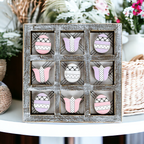 Easter Spring Tic Tac Toe Wooden Game Decor Set Tulip & Egg Pieces - 2 Sizes
