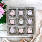 Easter Spring Tic Tac Toe Wooden Game Decor Set Tulip & Egg Pieces - 2 Sizes