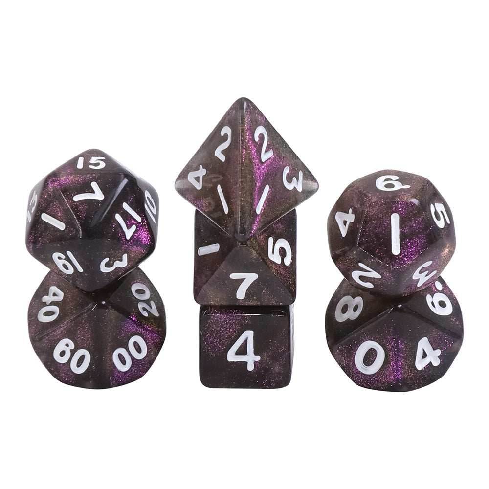 Purple Iridescent 7-Dice Mini-Dice RPG Set w/White Numbers Miniature Dice - 