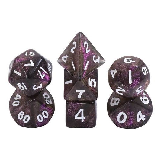 Purple Iridescent 7-Dice Mini-Dice RPG Set w/White Numbers Miniature Dice - 