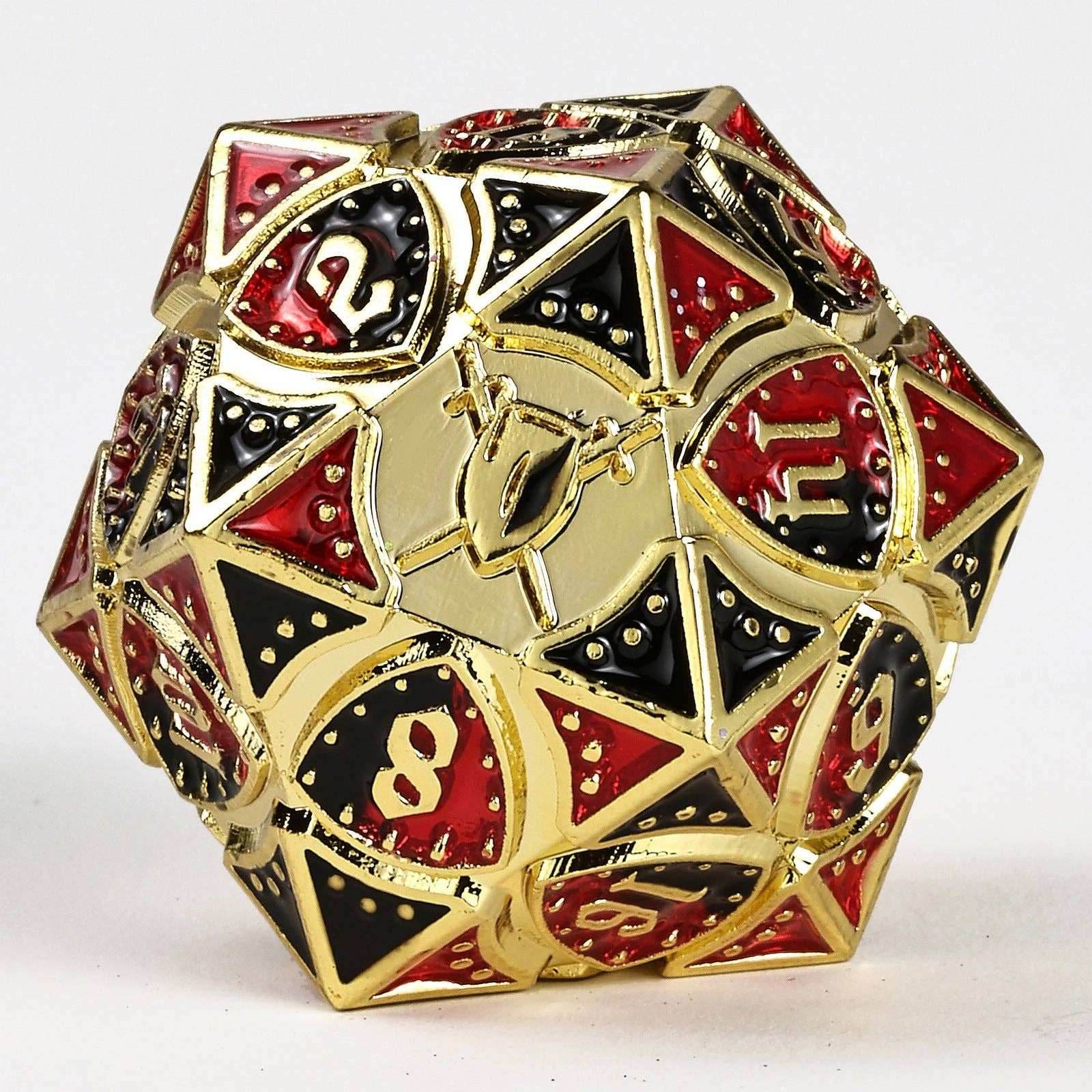 Solid Metal Fighter Class RPG Dice Set - Gold w/ Red & Black - 