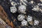 Dragon's Eye Hollow Metal Dice Set - Pink Gems - 