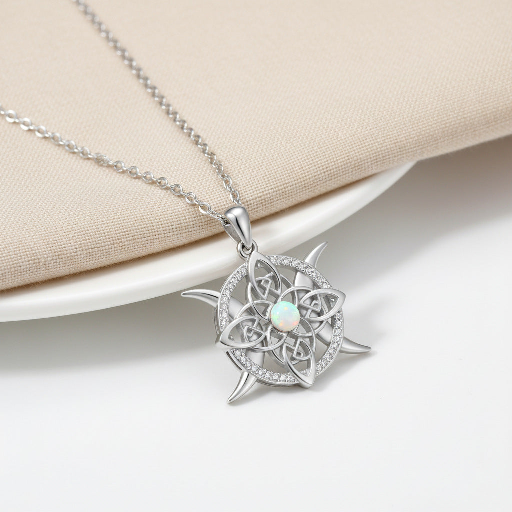 Opal-Encrusted Diamond Celtic Knot Necklace