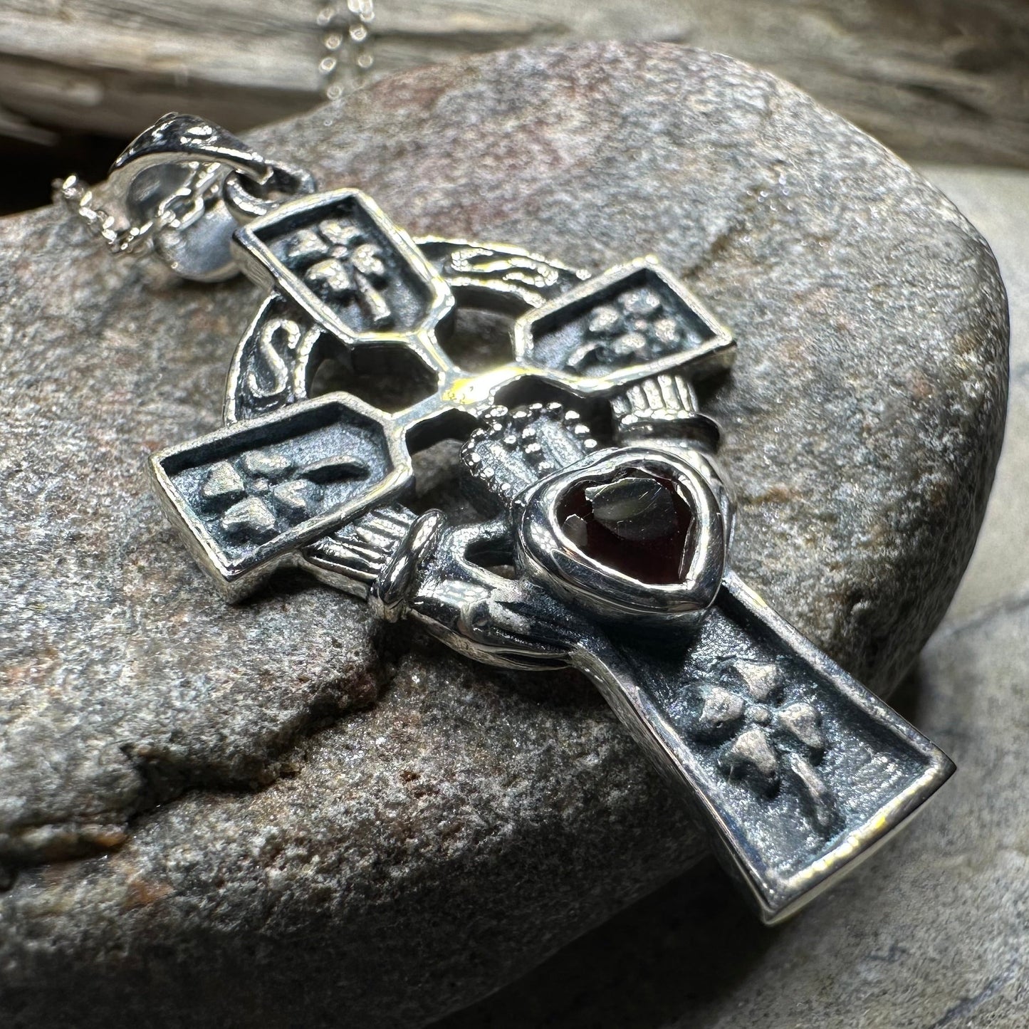 Irish Love Shamrock Claddagh Cross Necklace