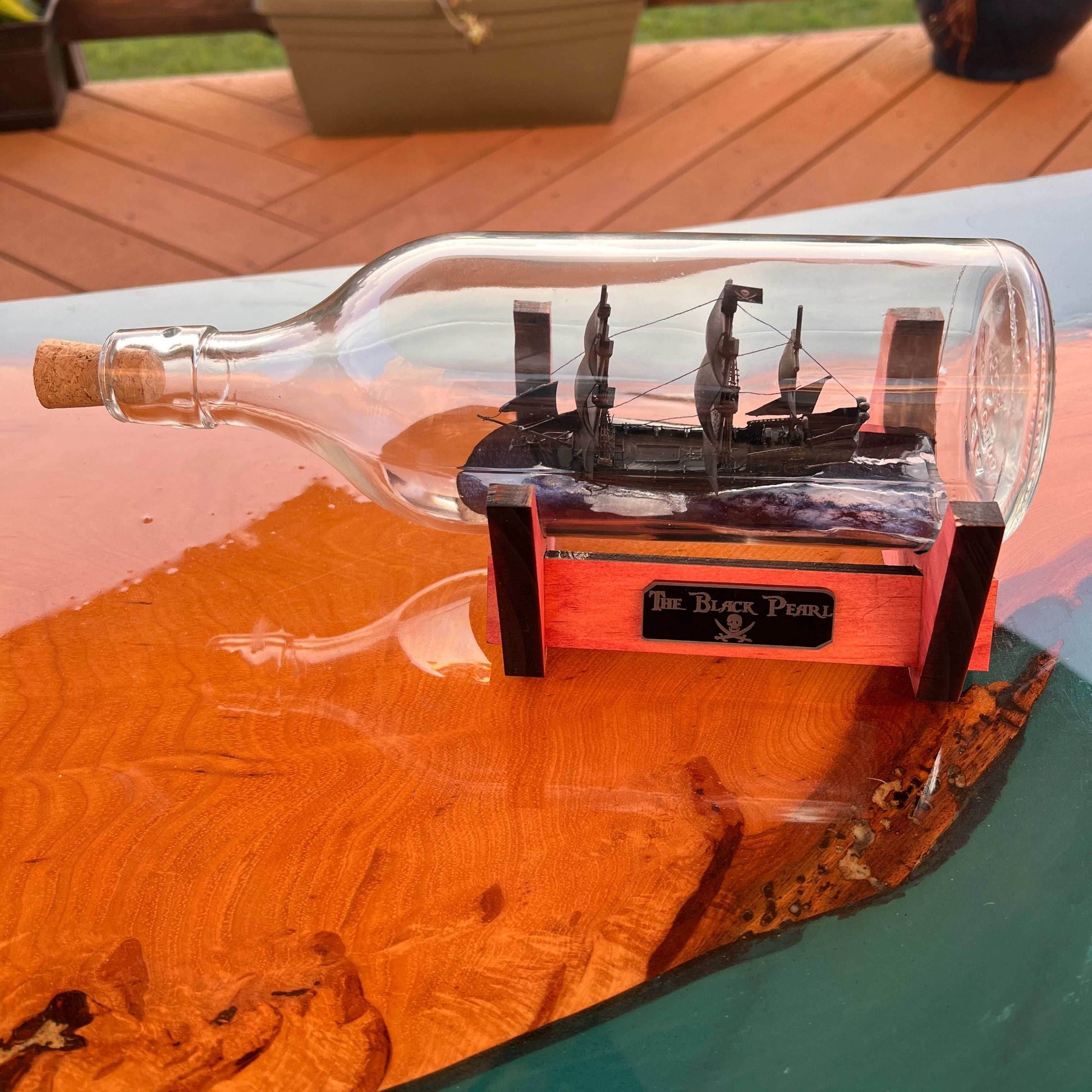Black Pirate Pearl Ship in a Bottle - 