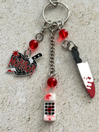90s Slasher Bloody Phone & Knife Keychain - Retro Horror Movie Fan Bag Charm