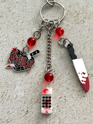 90s Slasher Bloody Phone & Knife Keychain - Retro Horror Movie Fan Bag Charm