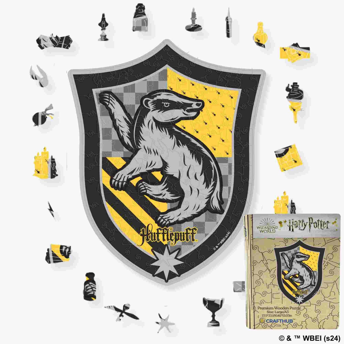 Harry Potter - Hufflepuff Crest - House Prides Wooden Jigsaw Puzzle - A4 + Wooden Gift Box