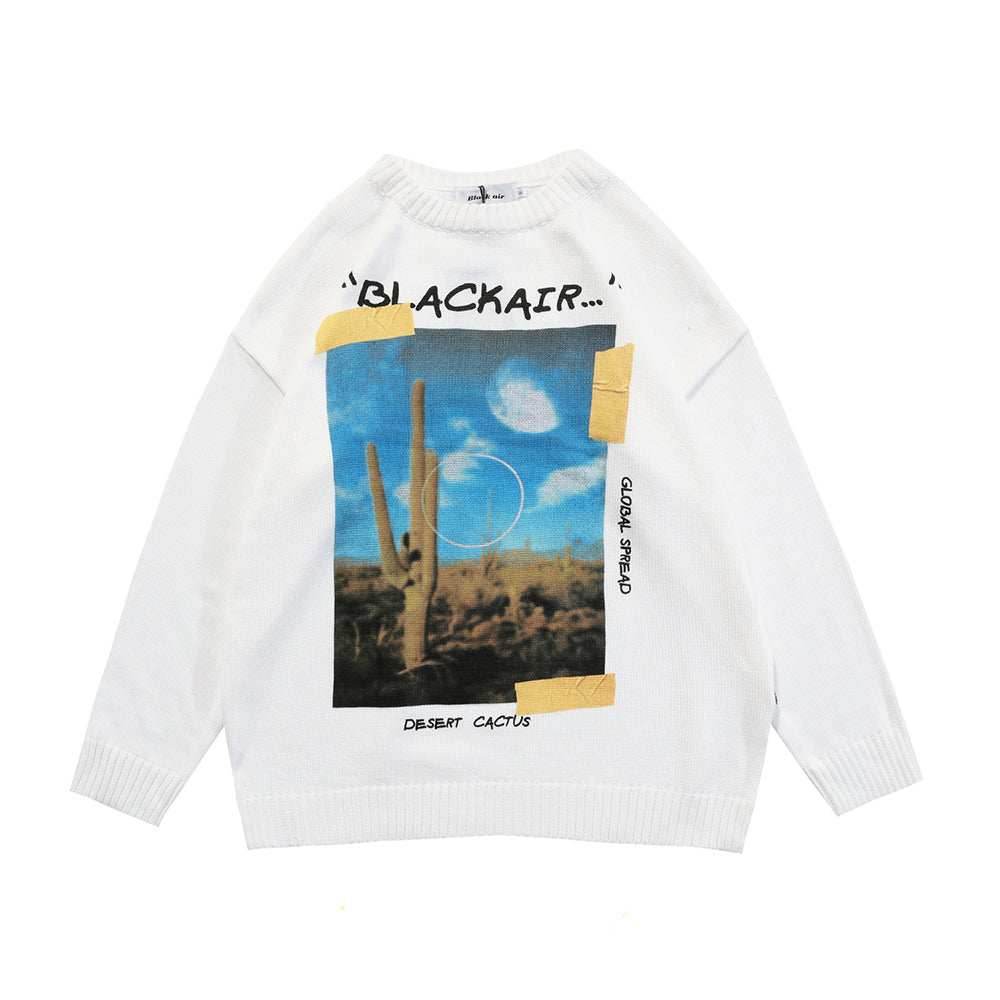 Desert Cactus Knit Sweater - Black / S