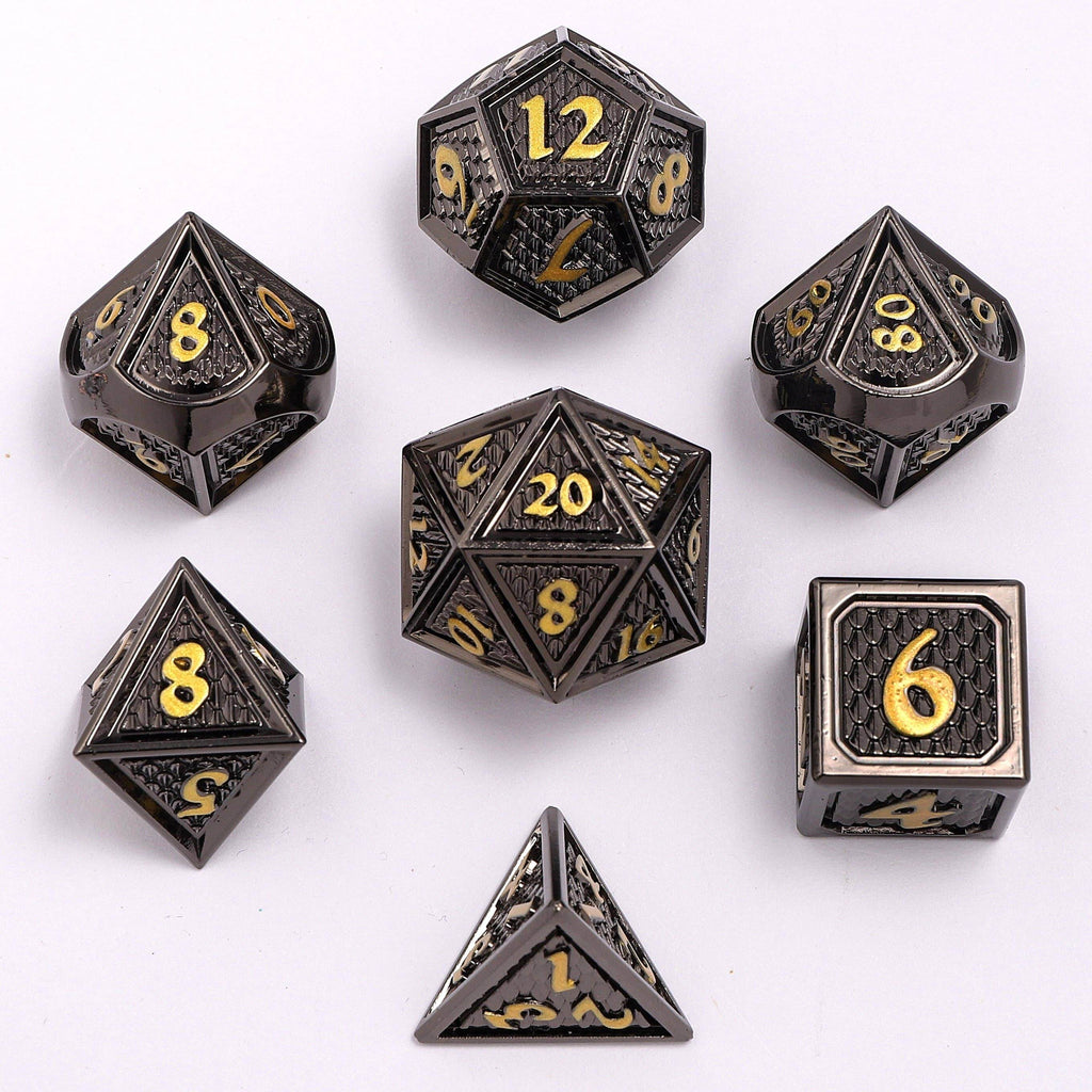 Solid Metal Behemoth Dice set - Gunmetal with Gold - 