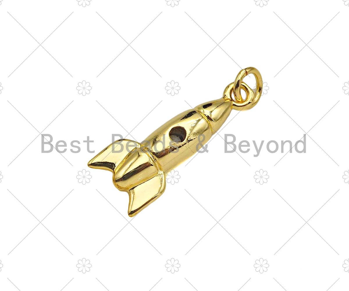 Gold Filled CZ Micro Pave Rocket Shape Pendant, 18K Gold Filled Rocket Charm, Necklace Bracelet Charm Pendant, 8x21mm, Sku#Y449