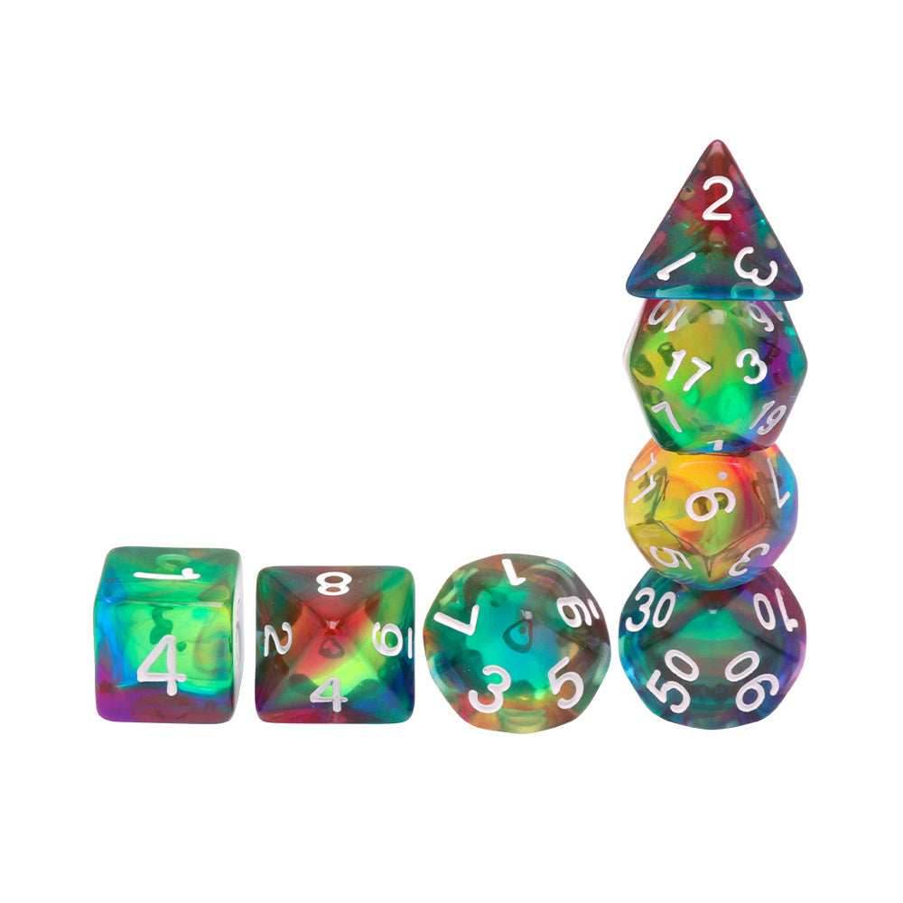 Colorful Wind 7-Dice Set Green/Mix w/White Numbers Stained Glass Dnd Dice Set - 
