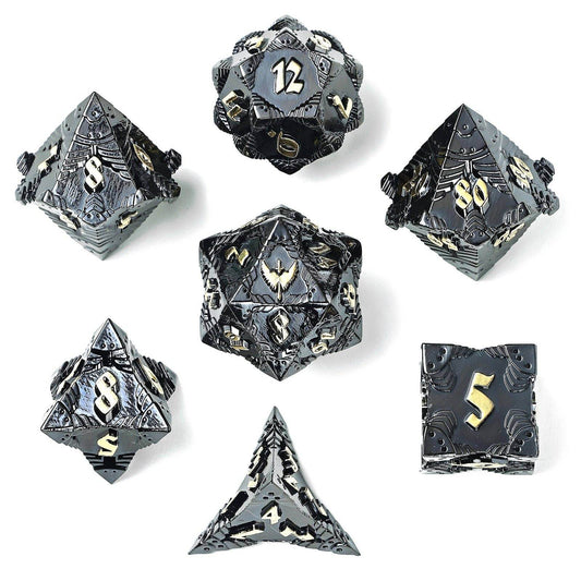 Solid Metal Paladin Class RPG Dice Set - Gunmetal w/ Gold - 