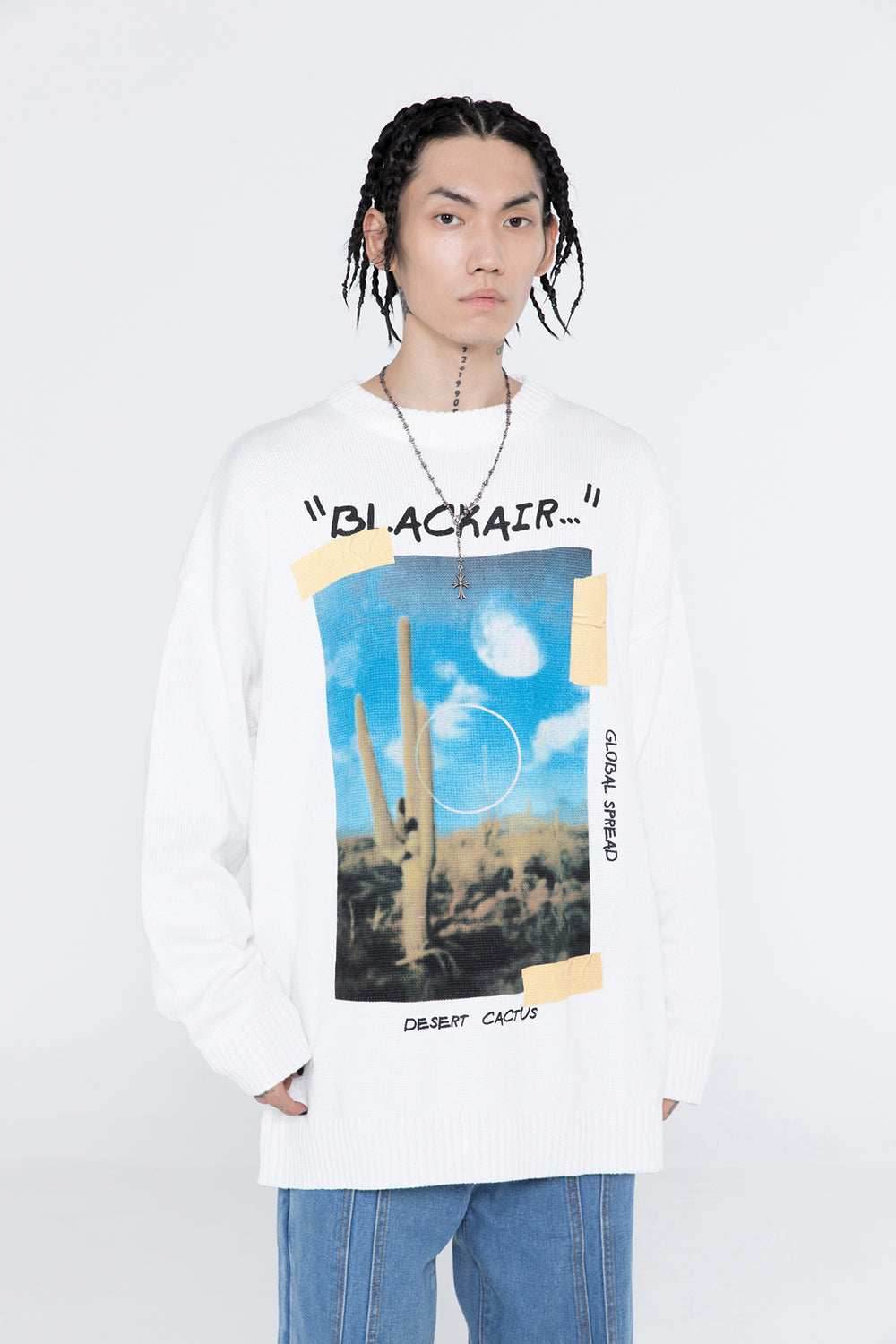 Desert Cactus Knit Sweater - White / S