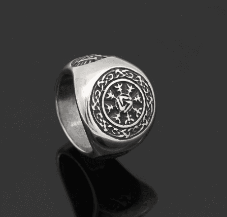 Vikings Helm of Awe Valknut Stainless Steel Ring - 9