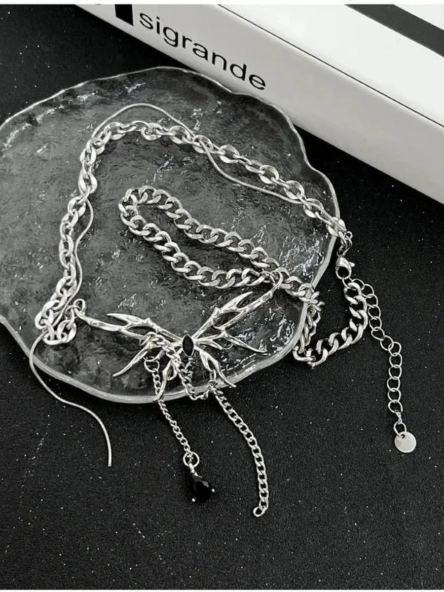 'Spiderfly' Dark Titinium Butterfly Spider Necklace