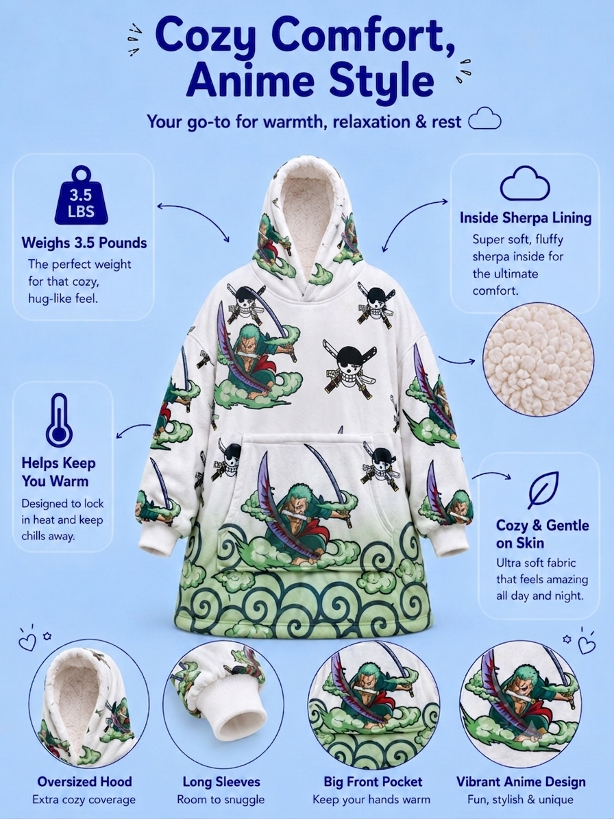 Zoro One Piece Wearable Blanket Hoodie for Kids & Adults | OLM Toys