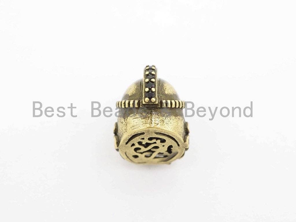 Antique Style Warrior Helmet Beads,Cubic Zirconia Pave Beads, CZ pave helmet Spacer Beads, Men's Bracelet Beads, 10x14mm, sku#Y135