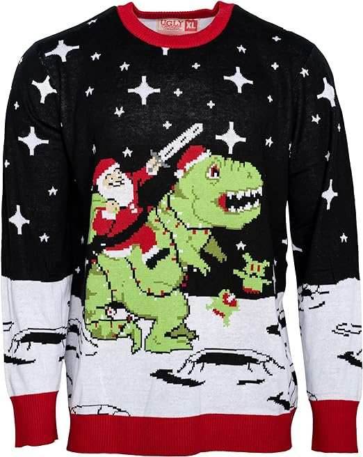 Santa Claus Riding T-Rex on Moon Pixelated - S