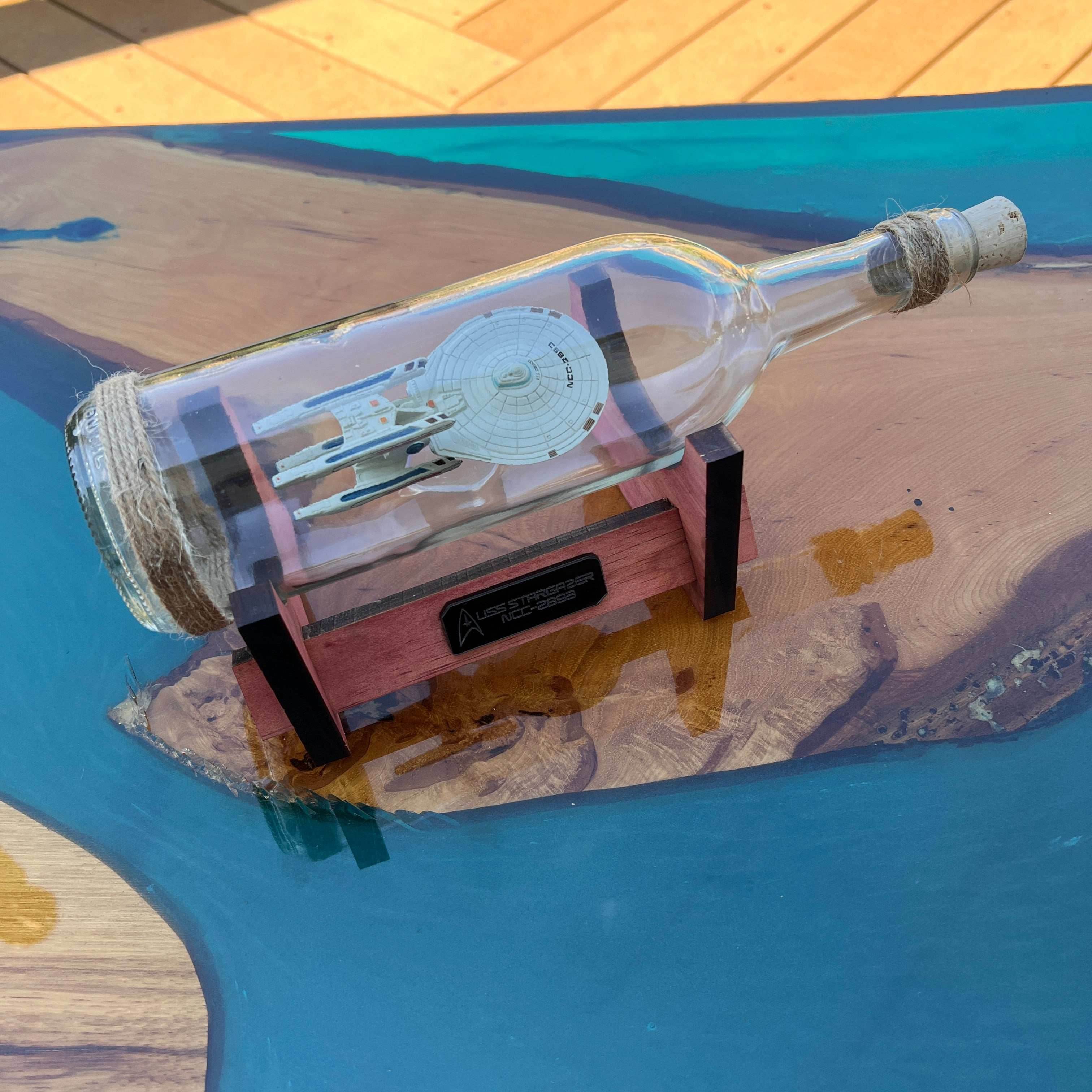 Star Trek USS Stargazer NCC-2893 in a Bottle - With Stand