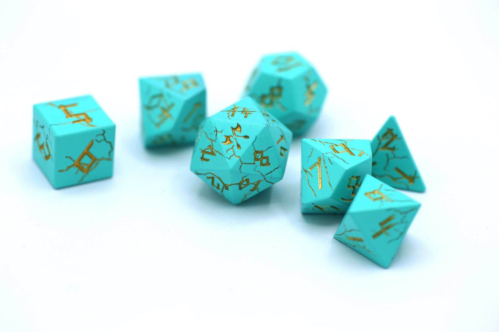 Turquoise with Silver Solid Metal Barbarian Dice Set - 