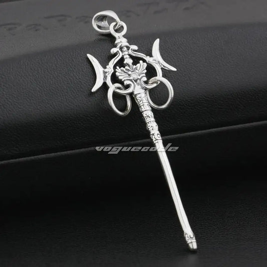 925 Sterling Silver Japan Buddha Monk Staff Mens Biker Rocker Pendant 9F025