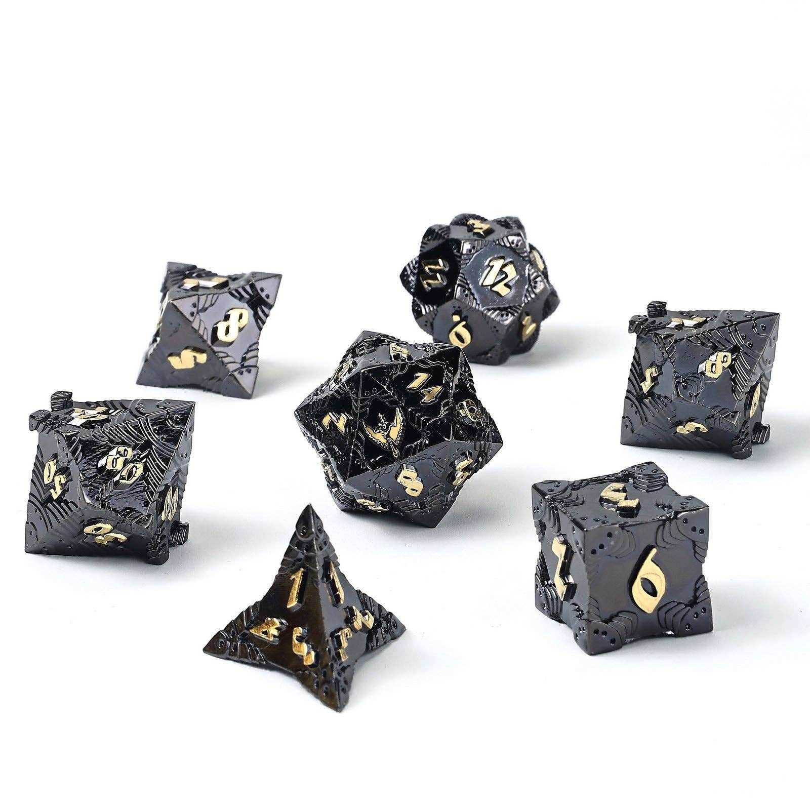 Solid Metal Paladin Class RPG Dice Set - Gunmetal w/ Gold - 