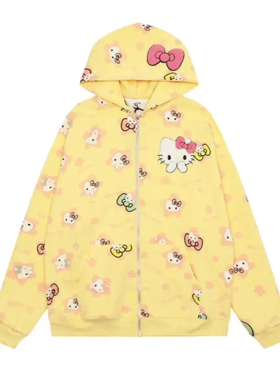 'Kittyy Gurl' Kawaii Zipped Oversized  Hoodie