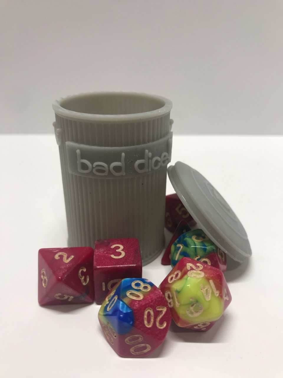 Trash Can Dice Jail: 3d Printed Grey Trash Can for Bad Dice D&D Dice Accessory - 